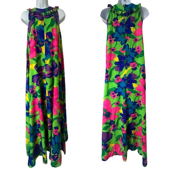 Vintage Rare 1960’s Psychedelic Vibrant Floral Hawaiian A-Line  Maxi Dress Small - Picture 13 of 13